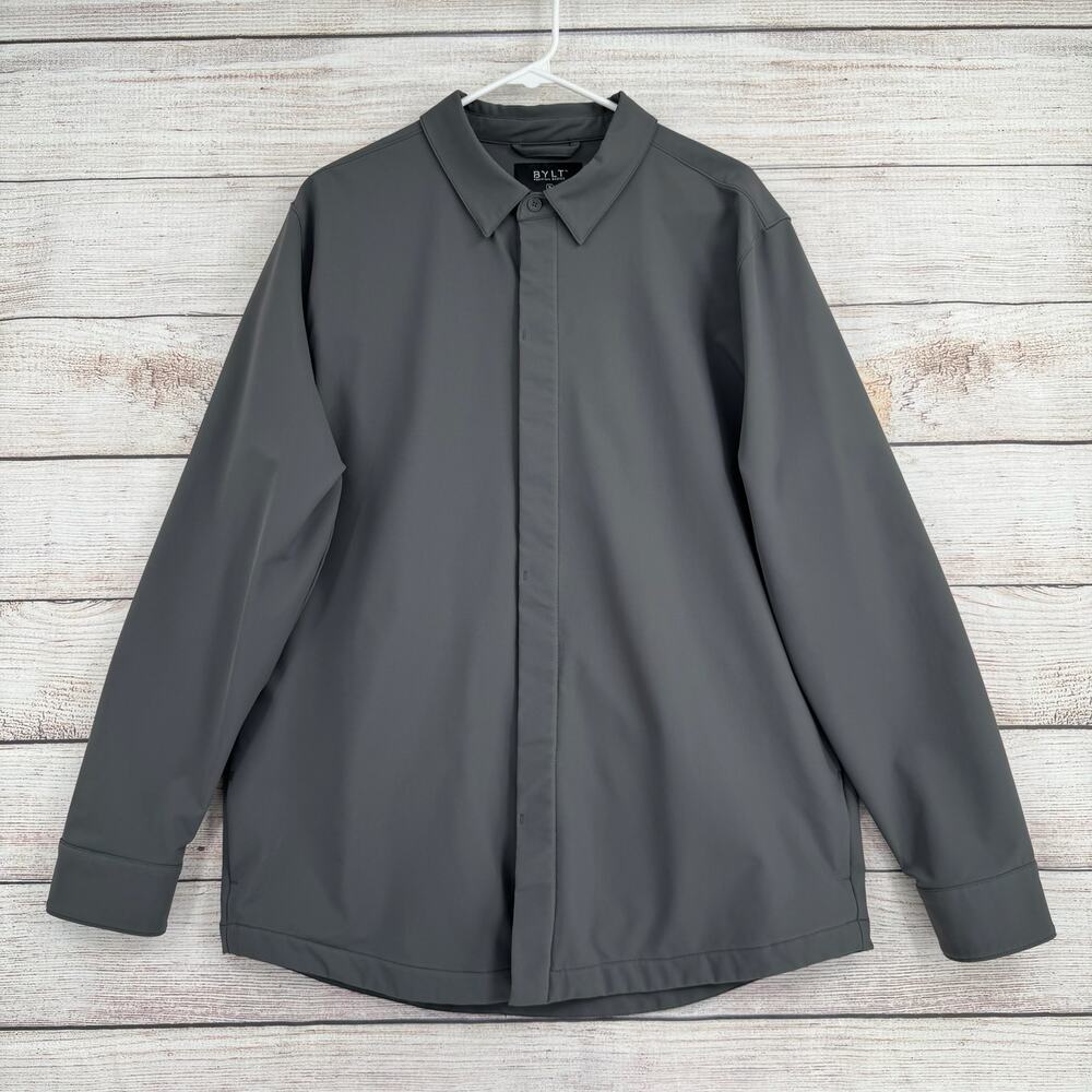BYLT Button Down Shirt Jacket Mens XL Gray Stretch Premium Basics